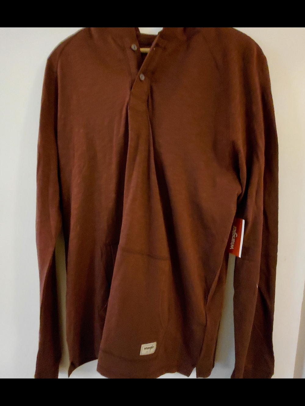 Wrangler Men's Long Sleeve Henley Hoodie Bitter Chocolate / Maroon